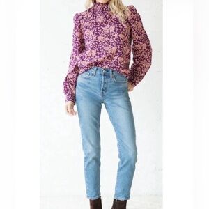 WVN DELPHINA LONGSLEEVE TOP, VINE PRINT BEET Organic Cotton